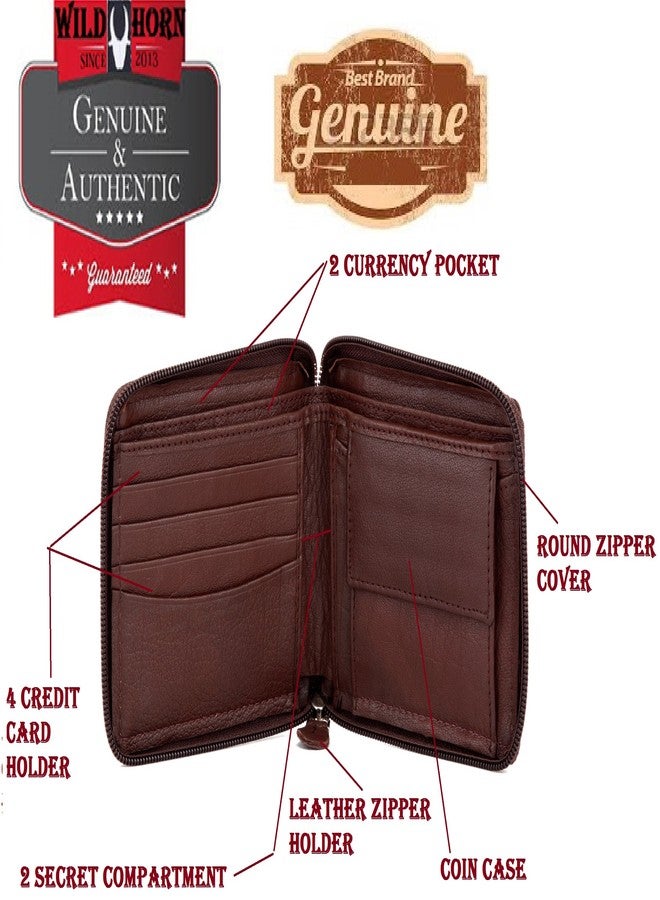 وايلدهورن محفظة رجالية من الجلد الطبيعي عالي الجودة من WildHorn®، مزودة بتقنية الحماية من تحديد الهوية بموجات الراديو (بني) - Image 2